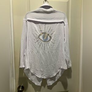 White Women's Top with Sparkling Eye Design